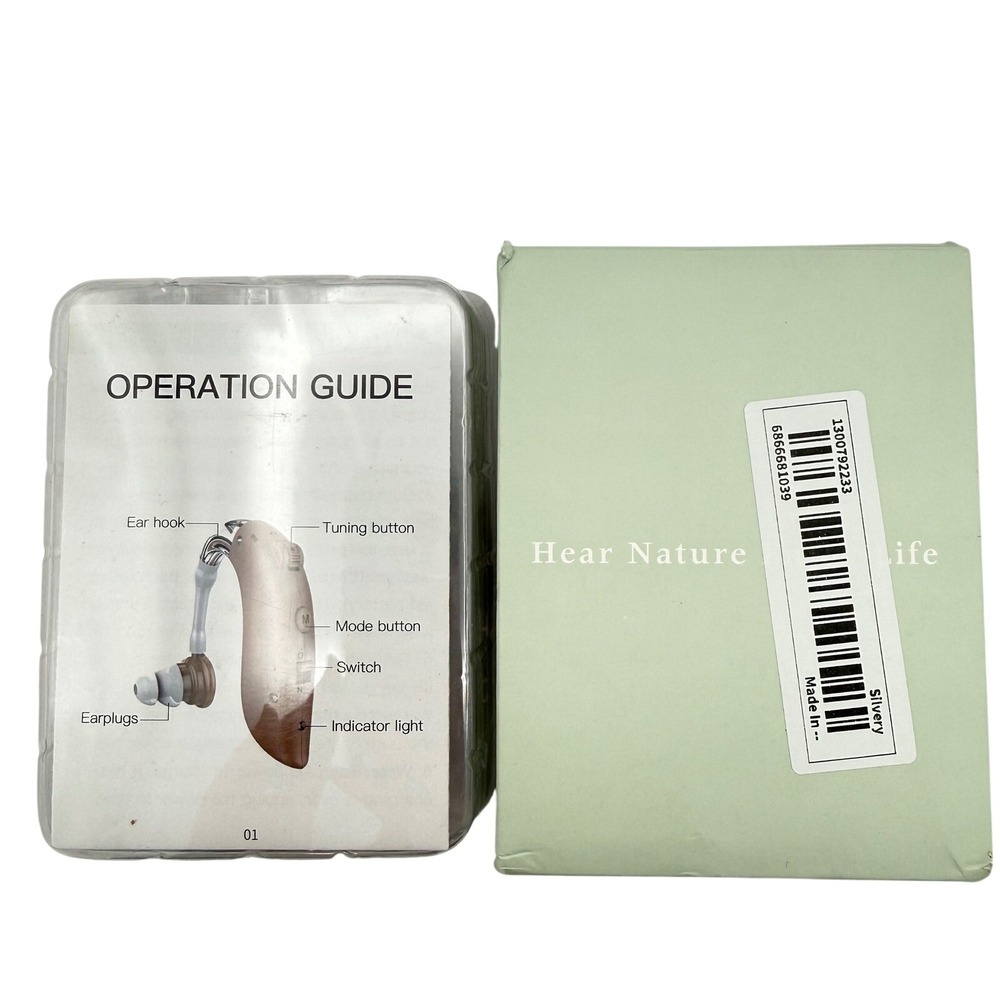 Hear Nature Silver Rechargeable Behind the Ear Hearing Aids Pair NEW NIB